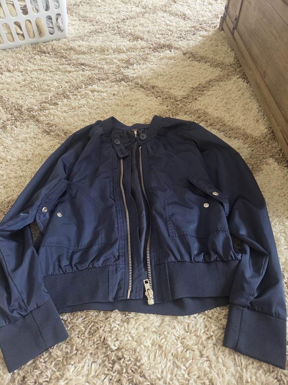 Free People Navy Blue Bomber Jacket
